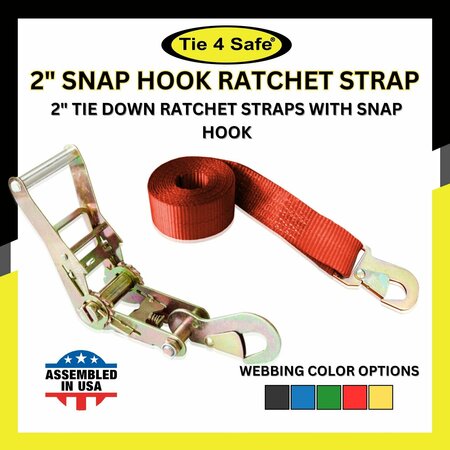 TIE 4 SAFE 2" x 10' Ratchet Strap w/Snap Hook for Car Hauler Flatbed Trailer Wrecker Red, 4PK RT43-10-R-C-4